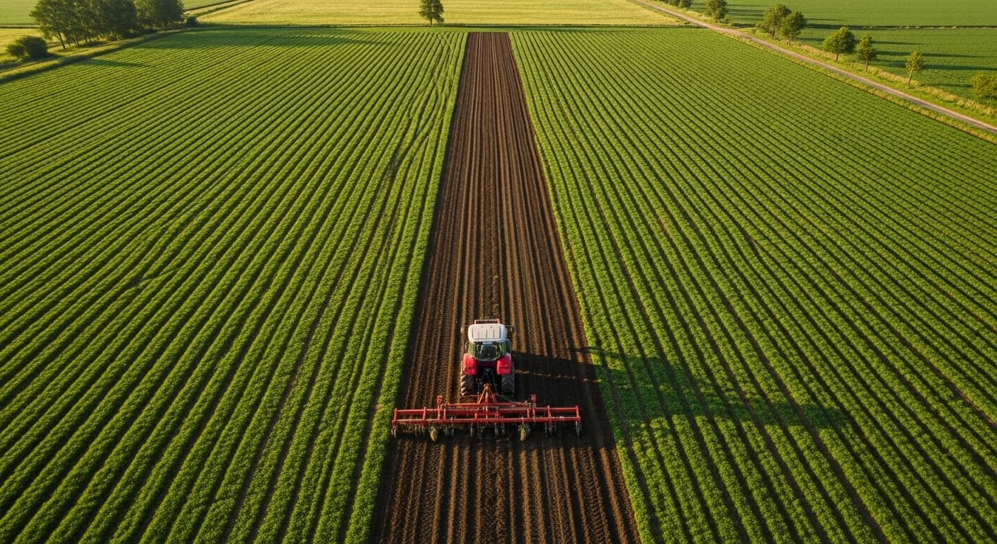 Aerial view of vast green agricultural fields