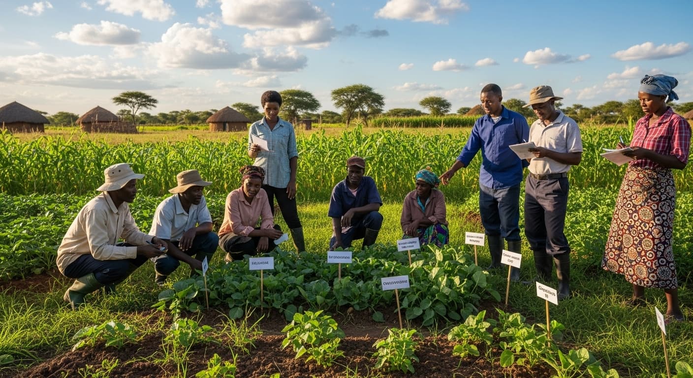 Farmer using a tablet to monitor crops in a green field